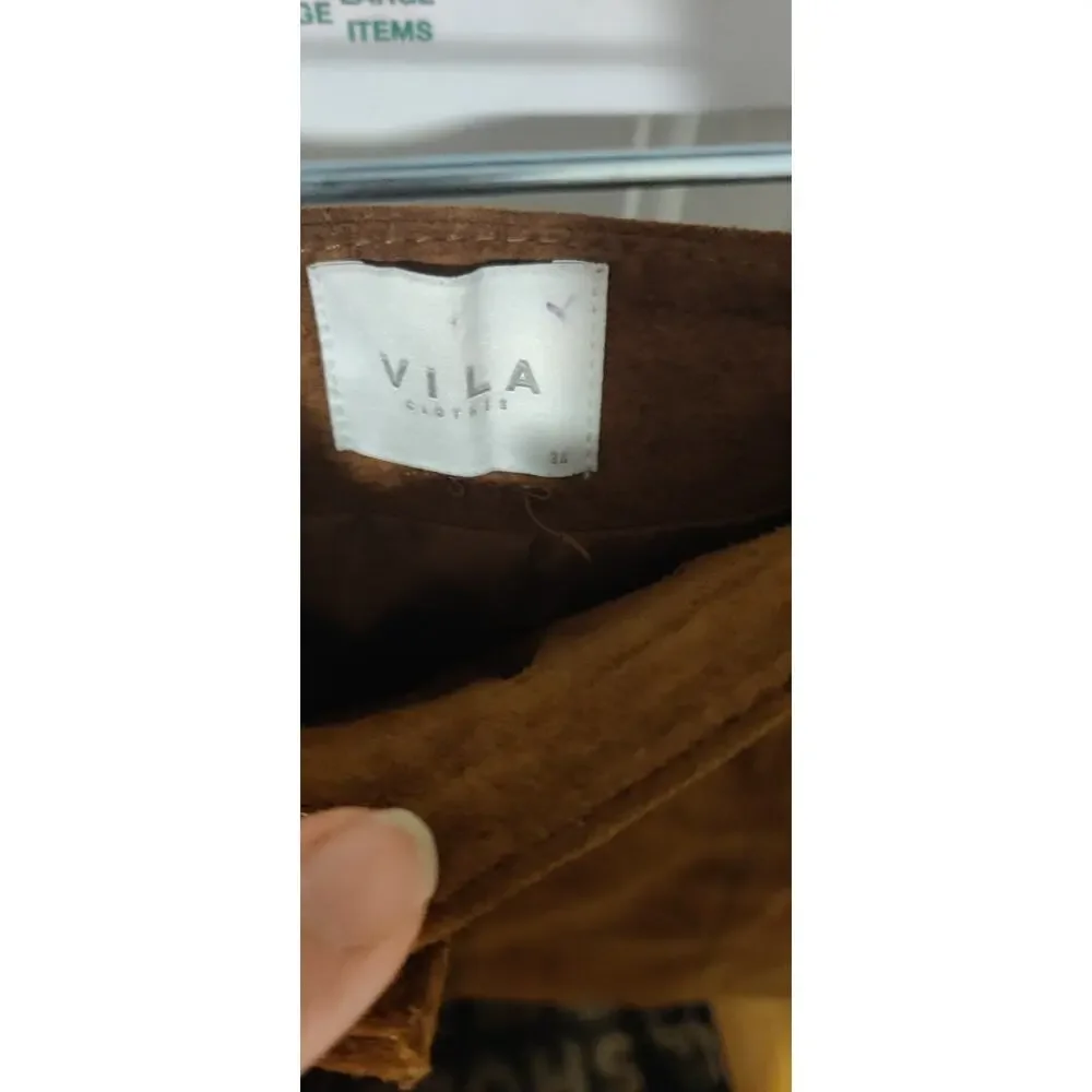 Vila Clothes Vibotini HW Suede Skirt Brown EU36 Snap Front Old Money Preppy